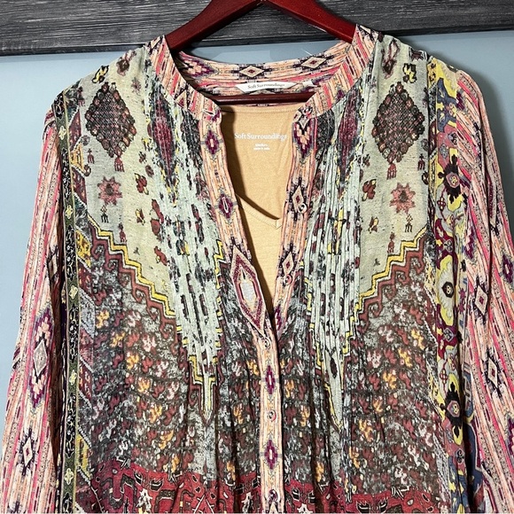 Soft Surroundings Southwest Boho Aztec Graphic Tunic Blouse Women's Medium - Picture 2 of 9